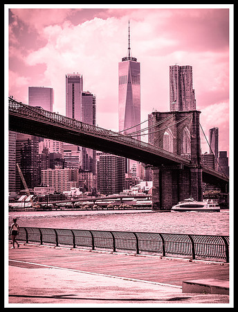 New York Skyline red filter with border