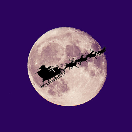 supermoon christmas card - blue sky with santa
